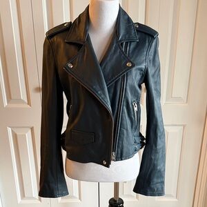 IRO Dark Navy Blue Black Asheville Leather Biker Jacket